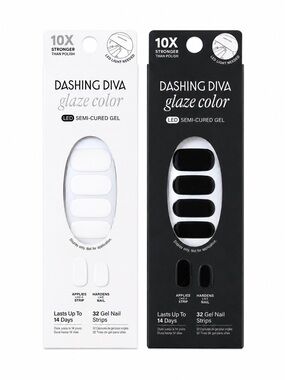 Dashing Diva Glaze Color Semi-Cured Gel Nail Strips Bundle White & Black